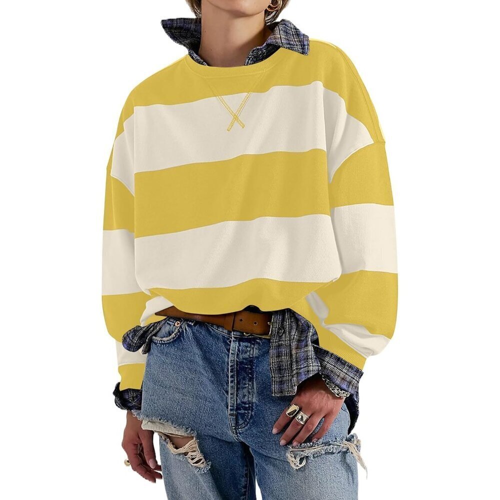 Women's Cotton Blend Color Block Crewneck Long Sleeve Sweatshirt